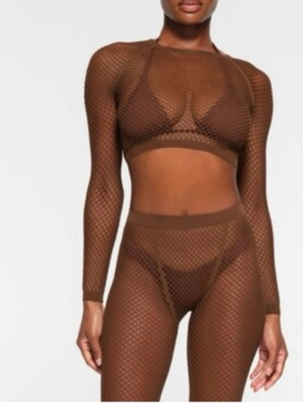 SKIMS Army Warp Knit Long Sleeve Crop Top
